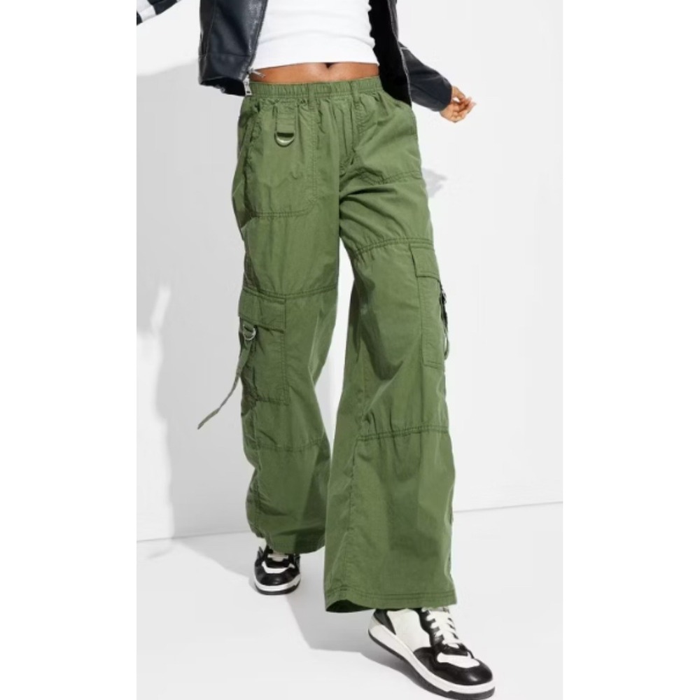 Wild Fable Women XS Olive Green Cargo Pants Elastic Waist Wide Leg Utility **NWT